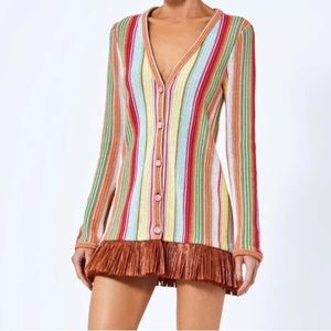 Alexis Arezza Knit Fringe V Neck Button Mini Dress Women's Multi Size: S NWT